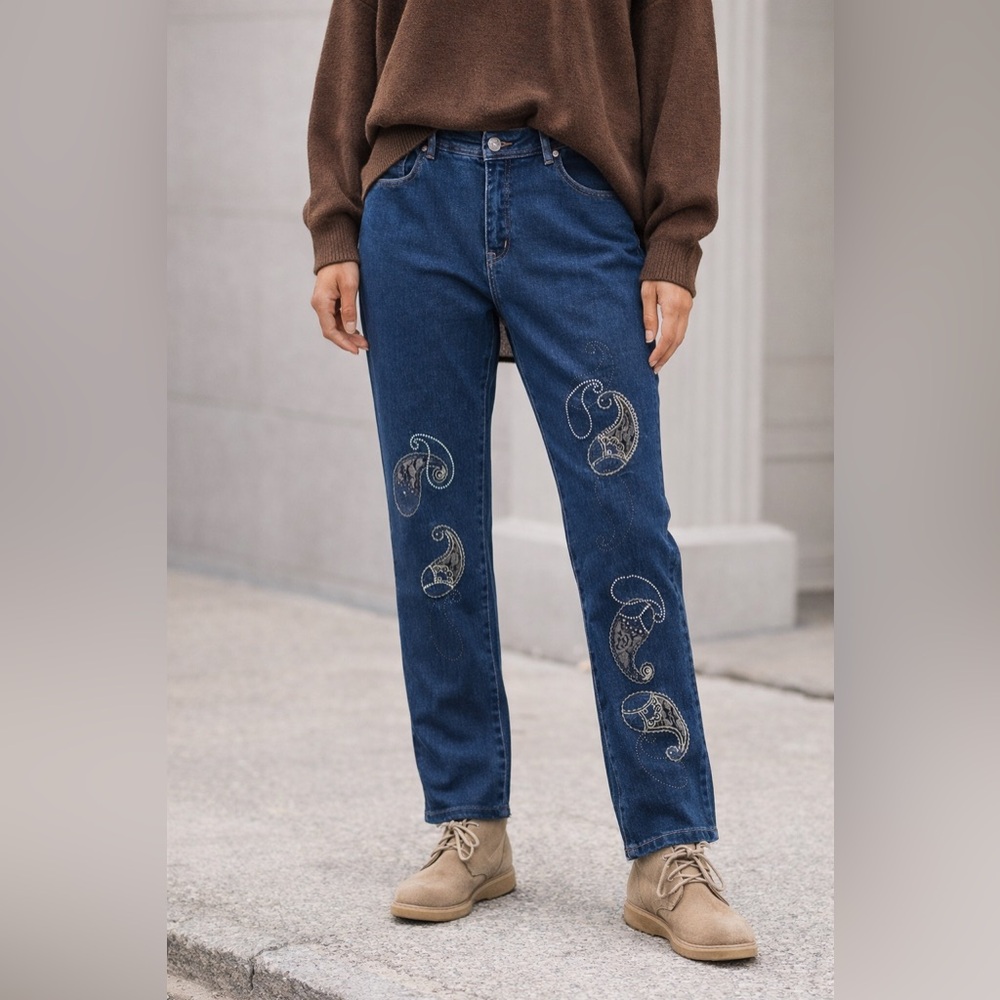Joseph Ribkoff Embellished Paisley Stretch Jeans – Size 16